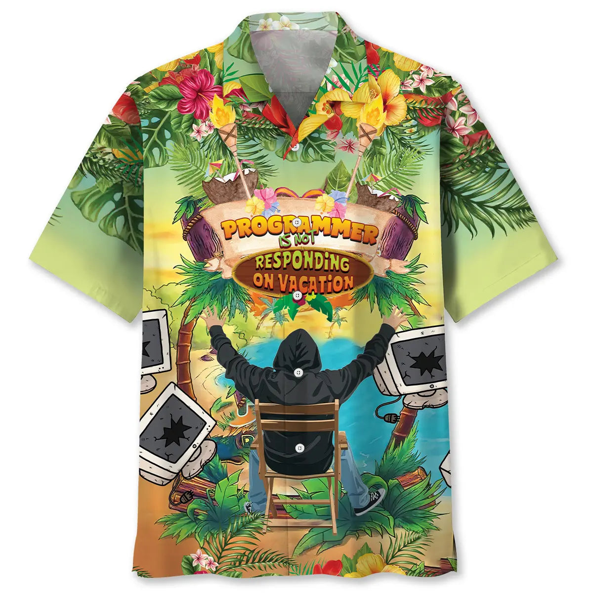 Programmer Vacation Mode On Hawaiian Shirt For Coastal Adventure, Beach Party, And Vacation Outfit