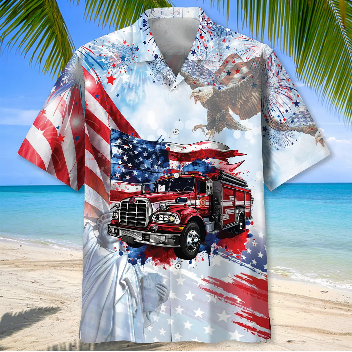 Proud Fire Truck Hawaiian Shirt For Tropical Holidays, Outdoor Gatherings, And Everyday Comfort