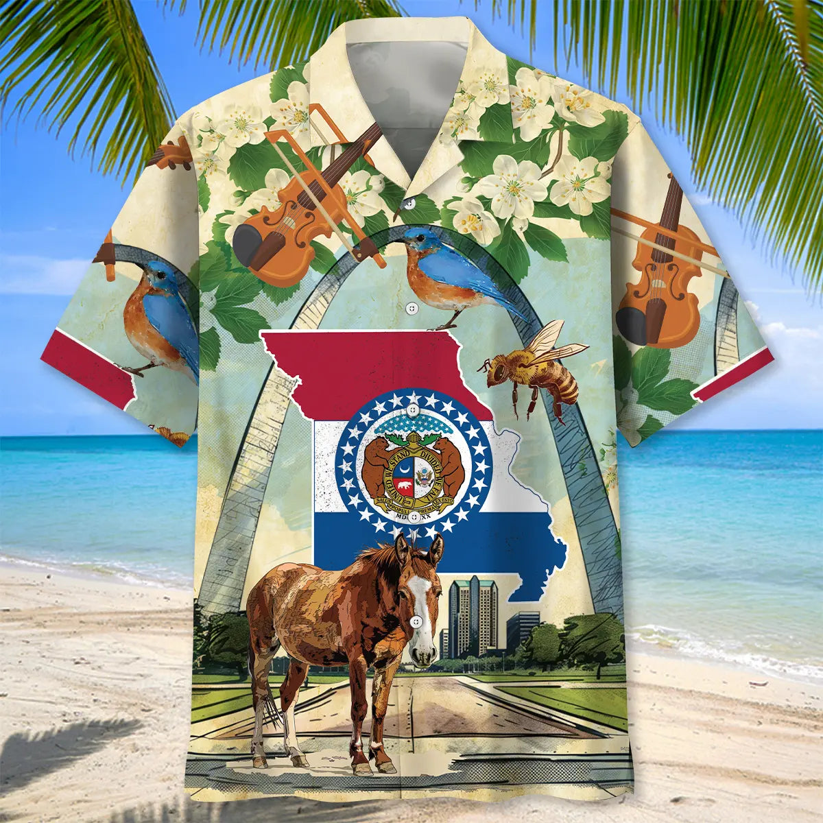 Proud Missouri Heritage Hawaiian Shirt For Summer Vacation, Beach Travel, And Casual Wear