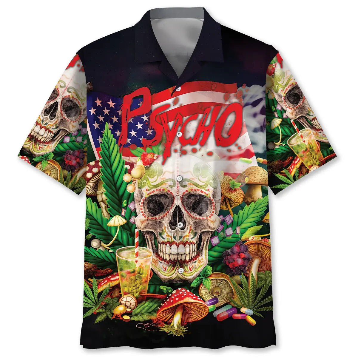 Psycho Skull Hawaiian Shirt For Coastal Travel, Casual Events, And Comfortable Summer Wear