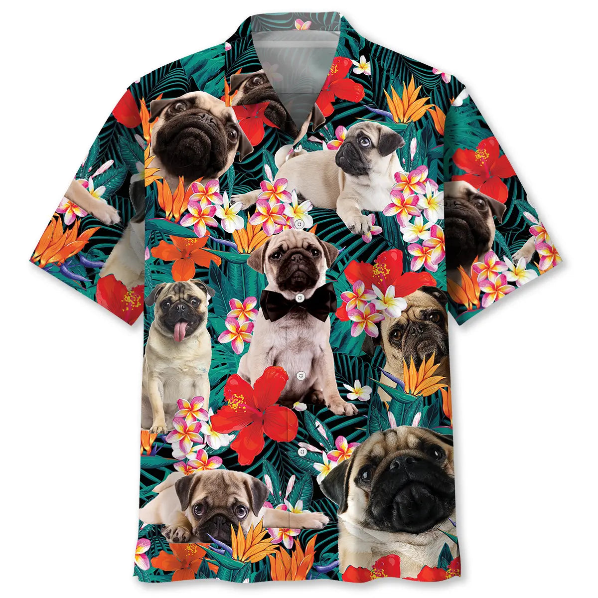 Floral Pug Hawaiian Shirt For Resort Trips, Coastal Parties, And Warm Weather Style