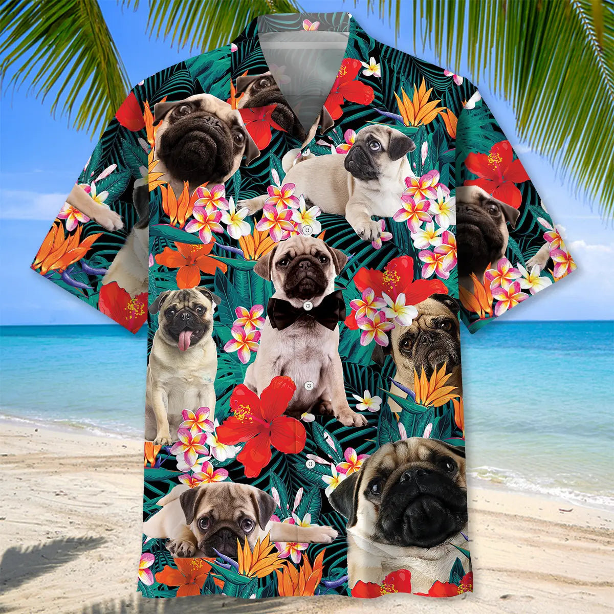 Floral Pug Hawaiian Shirt For Resort Trips, Coastal Parties, And Warm Weather Style