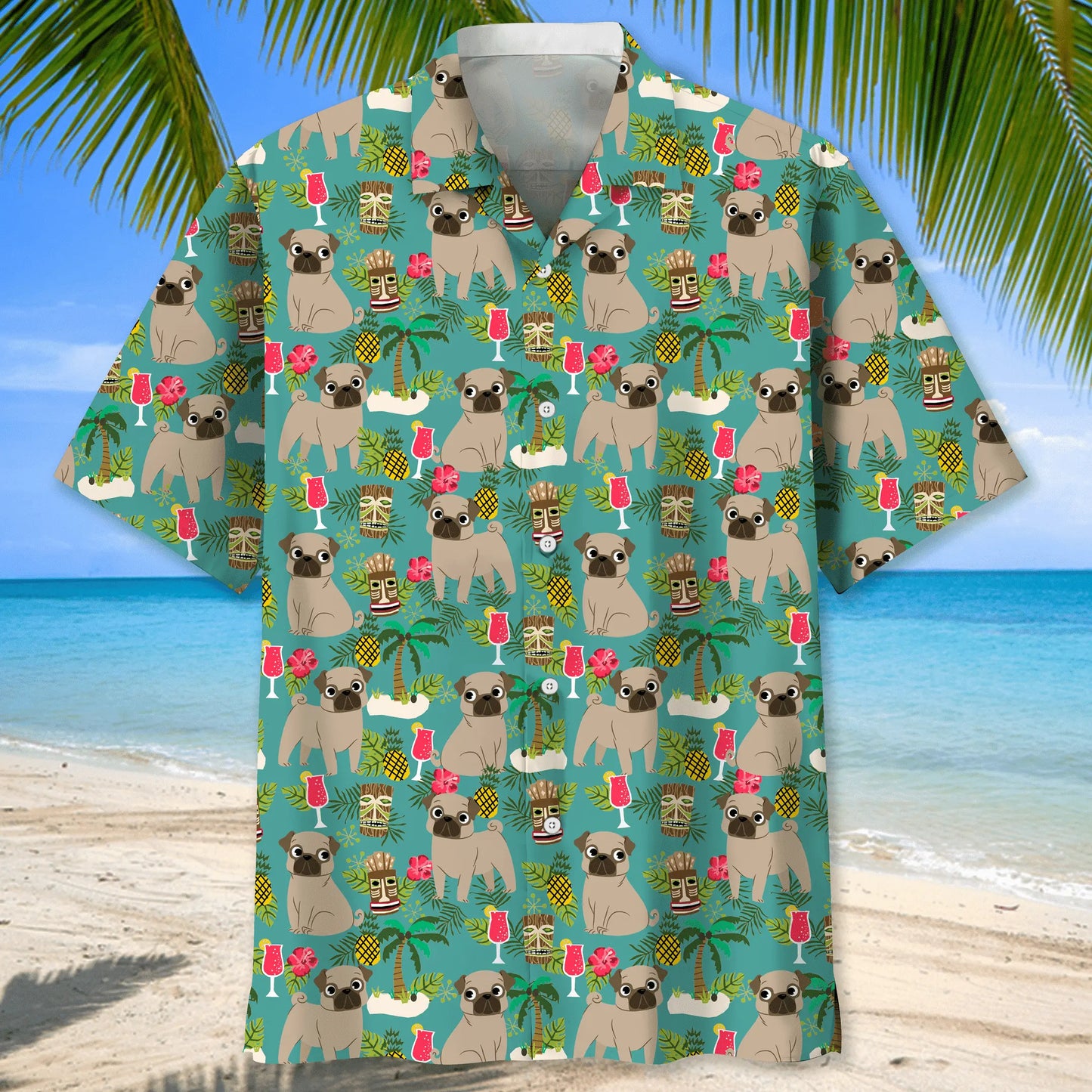 Pug Beach Hawaiian Shirt For Island Vacations, Weekend Events, And Relaxed Everyday Outfits