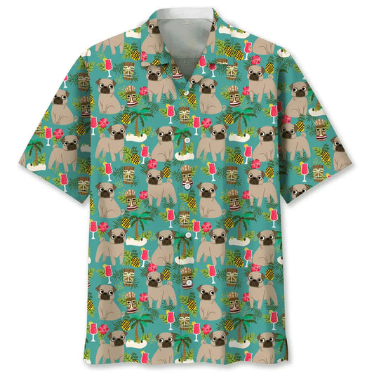 Pug Beach Hawaiian Shirt For Island Vacations, Weekend Events, And Relaxed Everyday Outfits
