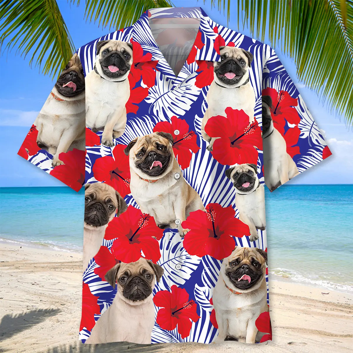 Tropical Pug Hawaiian Shirt For Island Vacations, Resort Wear, And Relaxed Seasonal Style