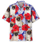 Tropical Pug Hawaiian Shirt For Island Vacations, Resort Wear, And Relaxed Seasonal Style