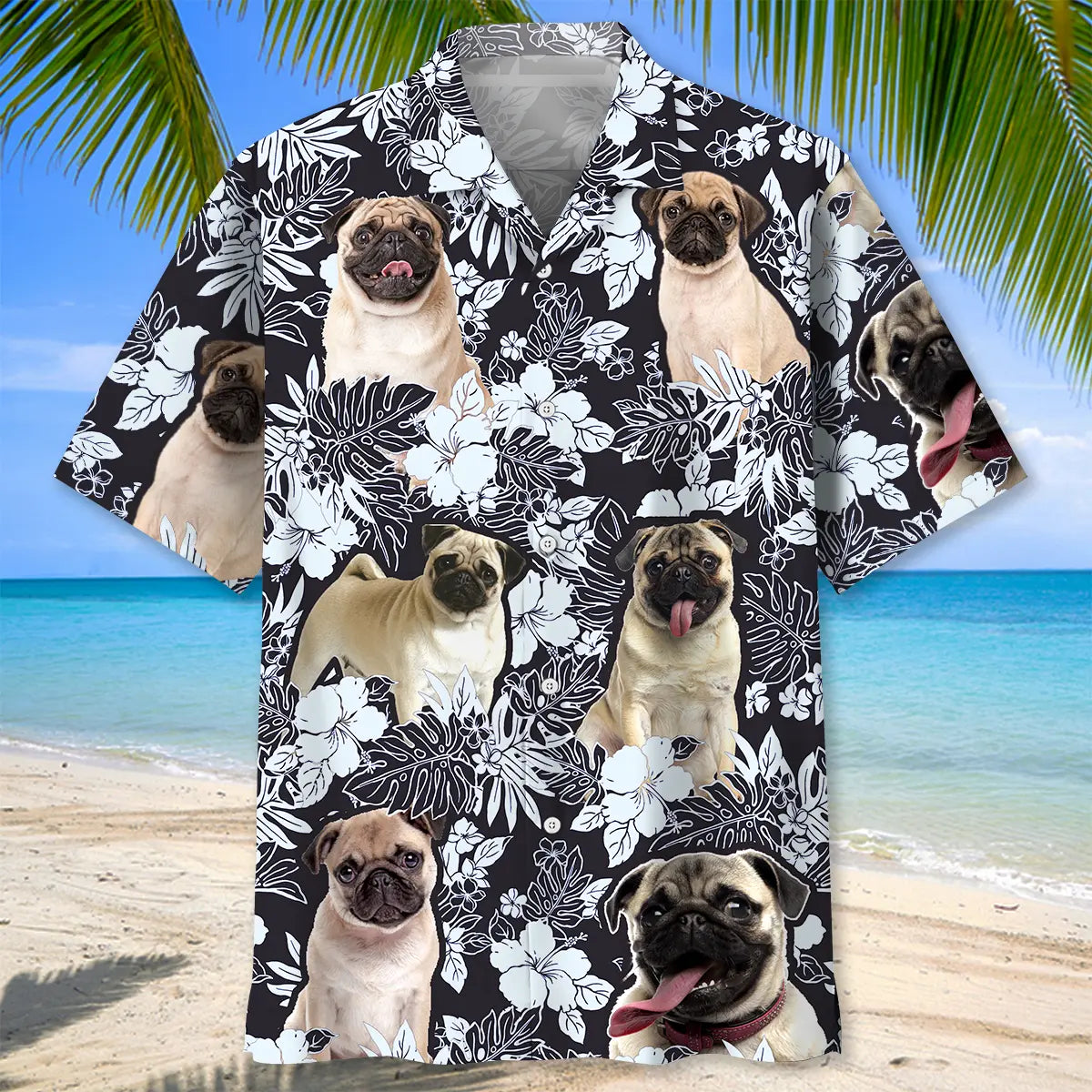 Tropical Pug Hawaiian Shirt For Coastal Travel, Casual Events, And Comfortable Summer Wear
