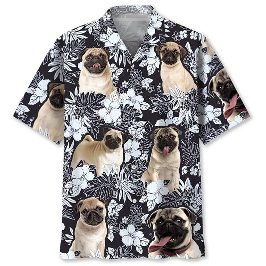 Tropical Pug Hawaiian Shirt For Coastal Travel, Casual Events, And Comfortable Summer Wear