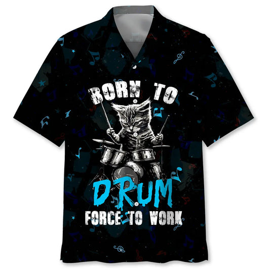 Punk Rockstar Kitty Cat Drummer Playing Drums Hawaiian Shirt For Beach Days, Summer Outings, And Thoughtful Gift Giving