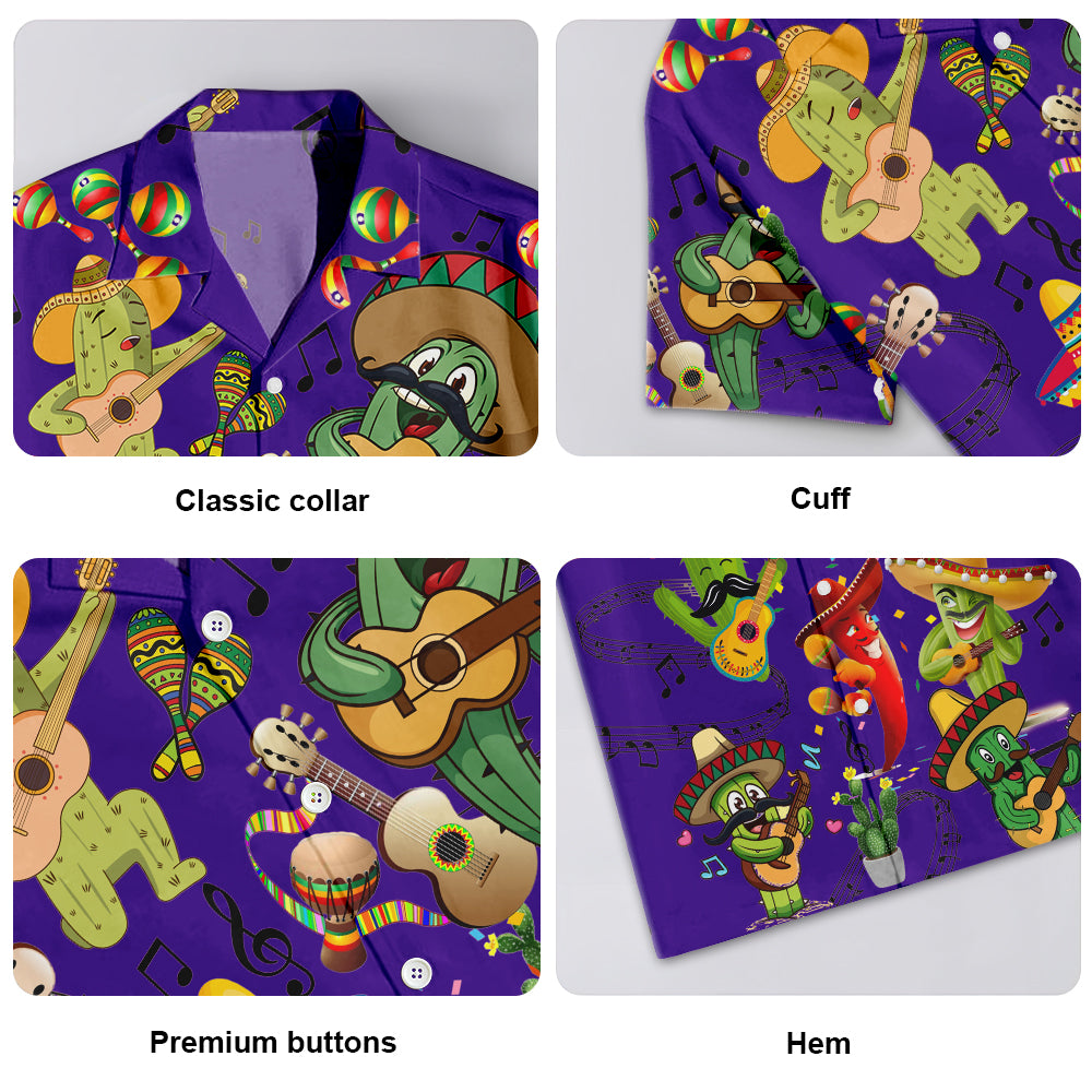 Purple Music Cactus Hawaiian Shirt Pattern Detail For Summer Holidays And Outdoor Fun