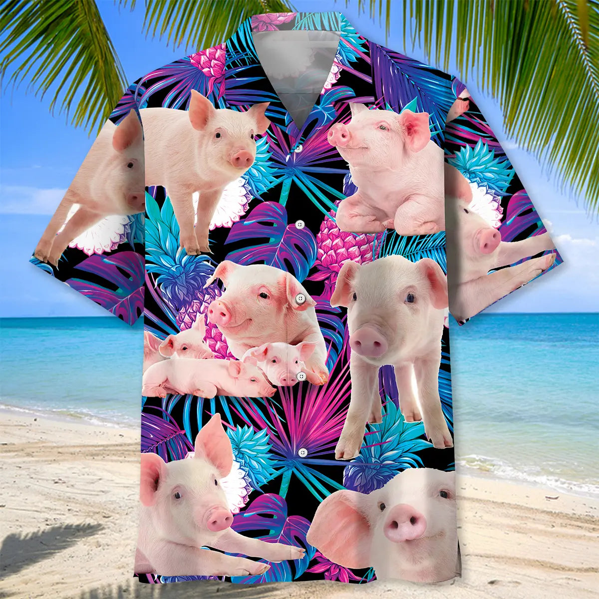 Tropical Purple Pig Hawaiian Shirt For Beach Days, Summer Outings, And Thoughtful Gift Giving
