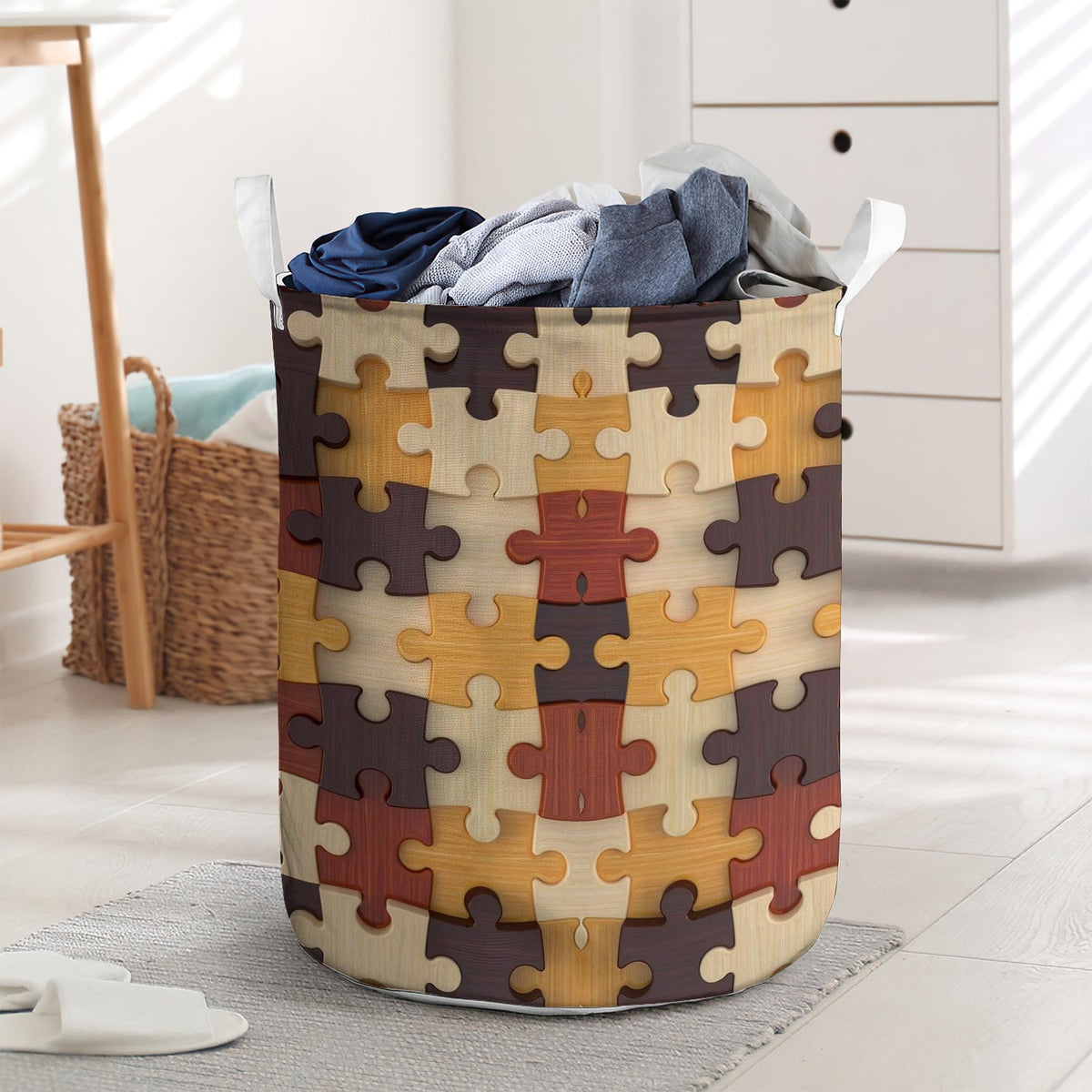 Puzzle Pattern Laundry Basket For Bathroom Bedroom Storage