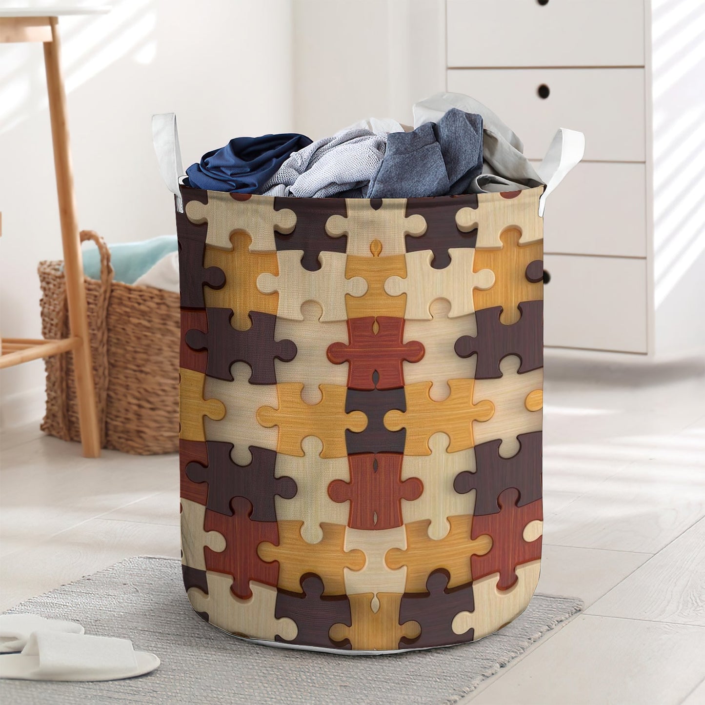 Puzzle Pattern Laundry Basket For Bathroom Bedroom Storage