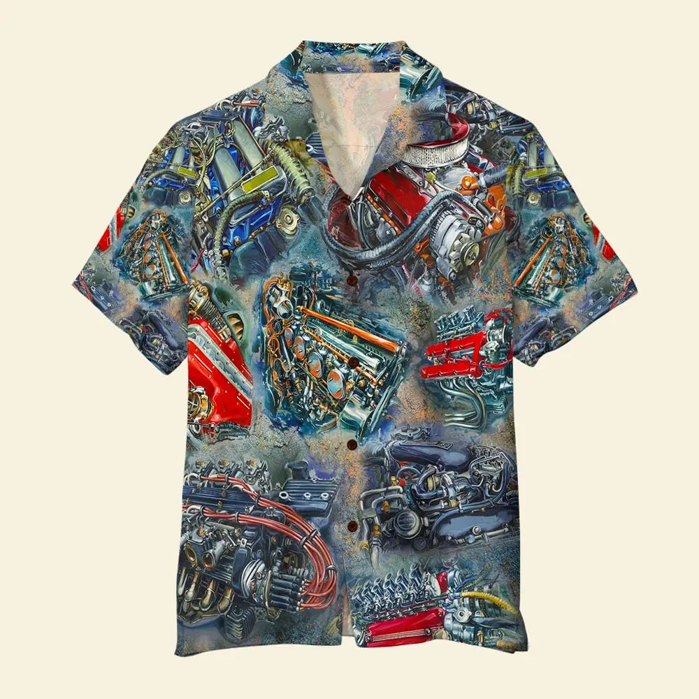 Island Summer Racing Car Aloha Engine Theme Hawaiian Shirt For Beach Days, Summer Outings, And Thoughtful Gift Giving