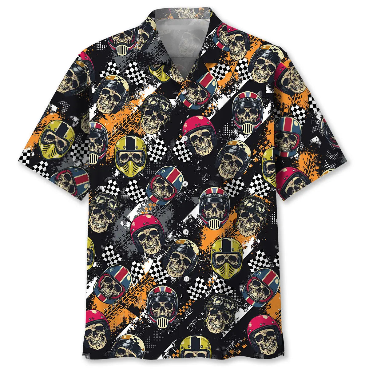 Racing Motorcycle Skull Hawaiian Shirt For Automotive Enthusiasts, Coastal Trips, And Casual Warm Weather Style