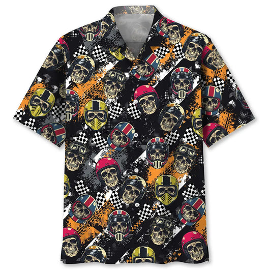 Racing Motorcycle Skull Hawaiian Shirt For Automotive Enthusiasts, Coastal Trips, And Casual Warm Weather Style