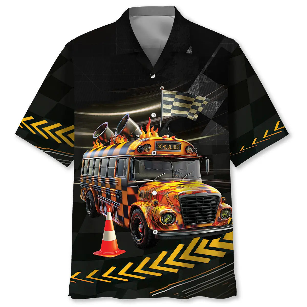 Racing School Bus Hawaiian Shirt For Coastal Travel, Casual Events, And Comfortable Summer Wear