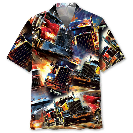 Racing Trucker Art Hawaiian Shirt For Beach Party And Outdoor Comfort