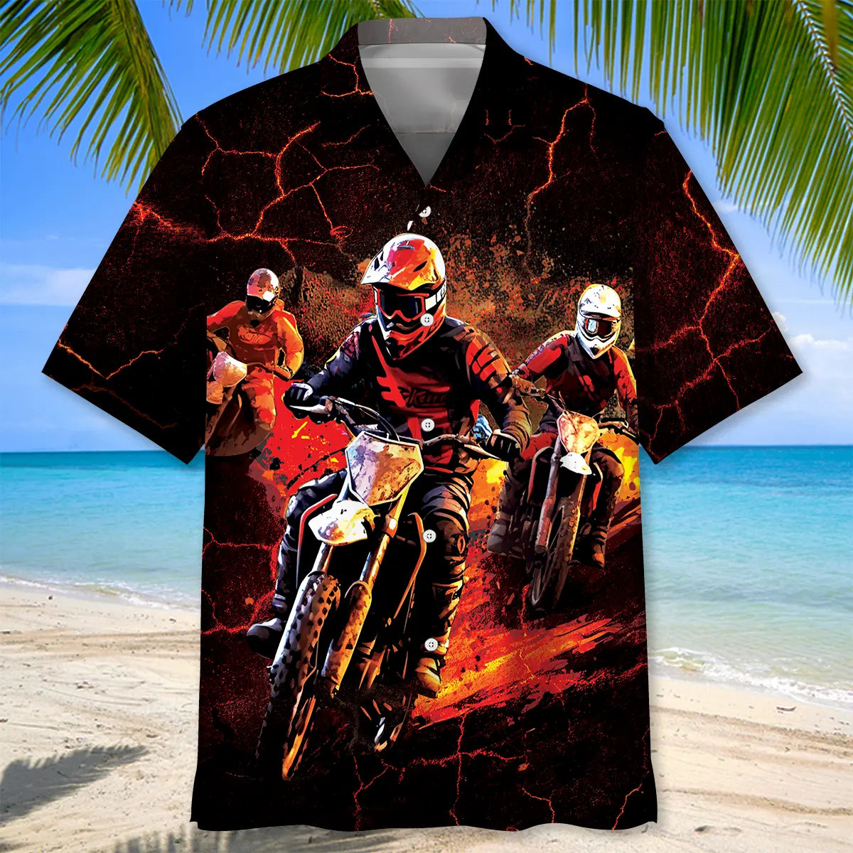 Red Dirt Bike Racing Hawaiian Shirt For Road Trip Adventures, Resort Days, And Comfortable Everyday Wear