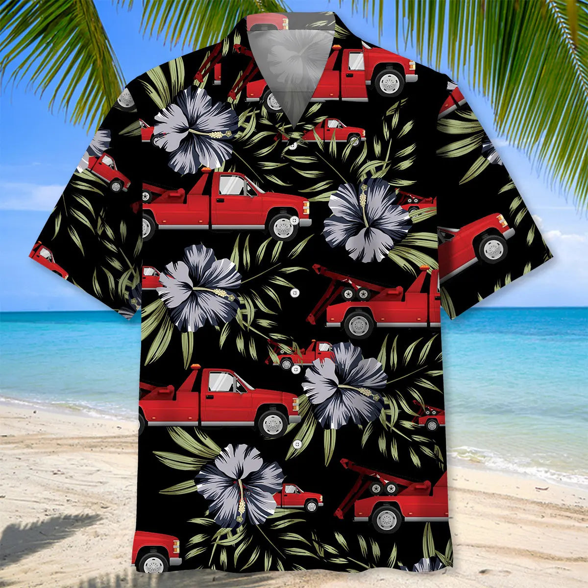 Red Tow Truck Operator Hawaiian Shirt For Tropical Retreat, Island Adventure, And Resort Wear