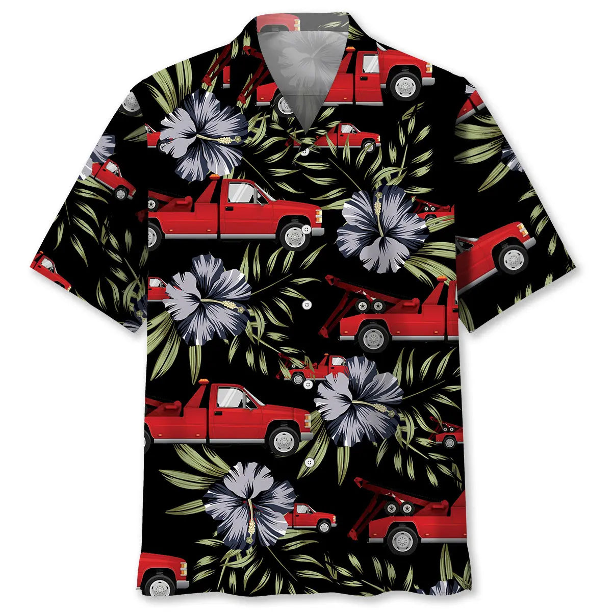 Red Tow Truck Operator Hawaiian Shirt For Family Vacation, Relaxed Getaway, And Coastal Style