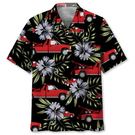 Red Tow Truck Operator Hawaiian Shirt For Family Vacation, Relaxed Getaway, And Coastal Style