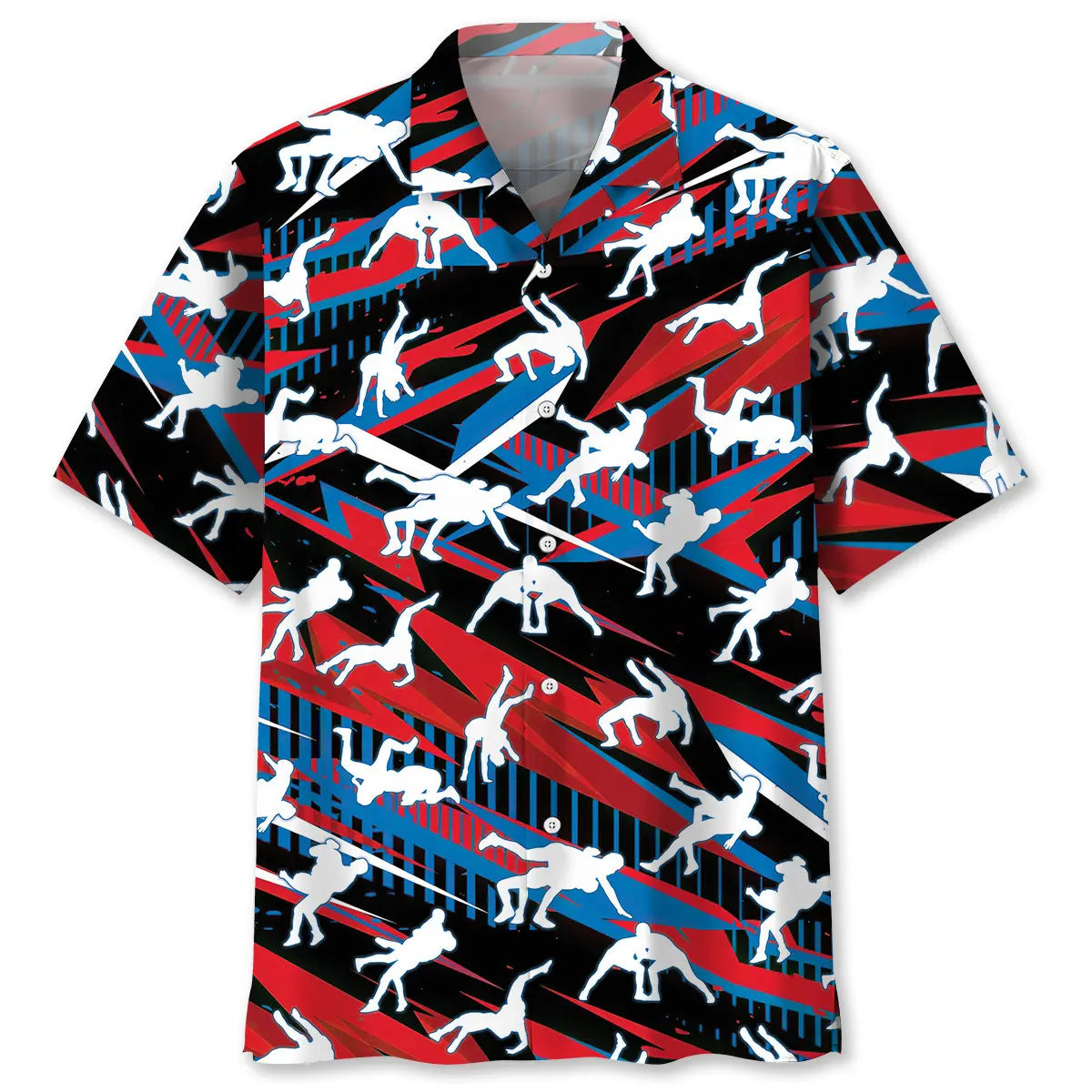 Red Wrestling Hawaiian Shirt For Summer Vacation, Beach Travel, And Casual Wear