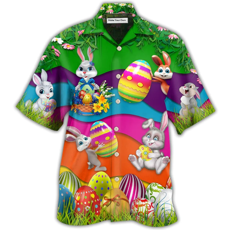 Rabbit Easter Easter's Day Hawaiian Shirt Artwork Detail For Tropical Trips And Casual Outings