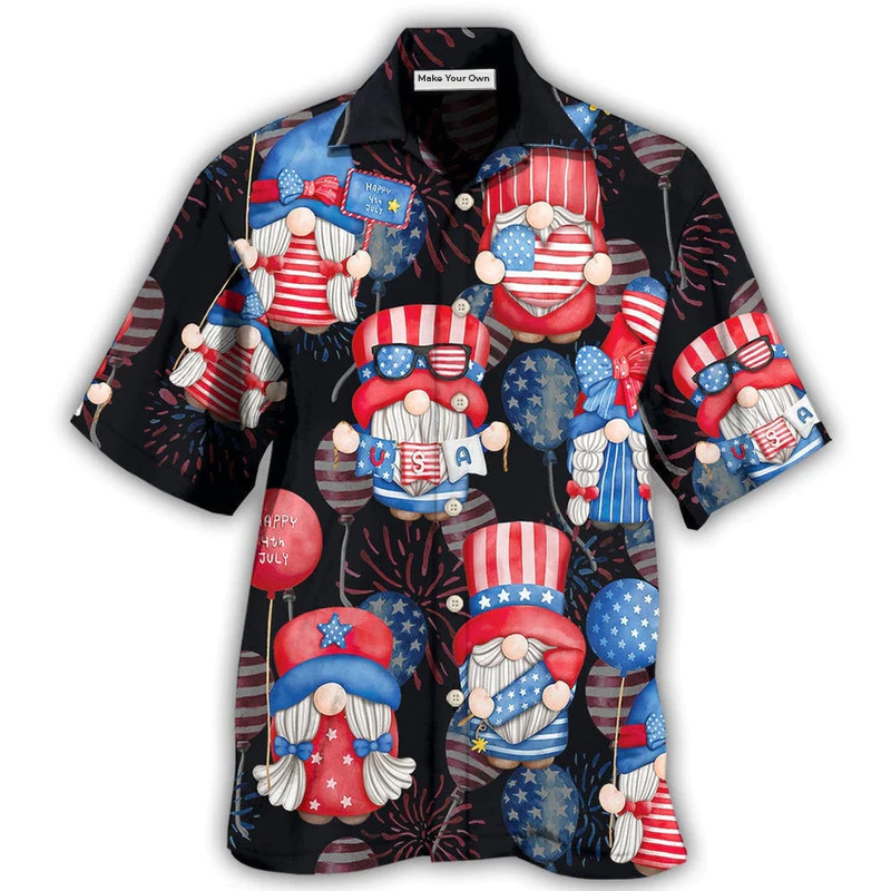 Patriotic Garden Gnome Hawaiian Shirt For Vacation Parties Beach Outings And Relaxed Daily Wear