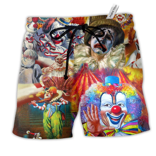 Clown Funny Happy With Various Face Hawaiian Beach Shorts For Outdoor Activities And Vacation Styling