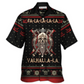 Black Red Norse Warrior Valhalla Fa La Hawaiian Shirt Design Detail For Beach Days And Holiday Travel