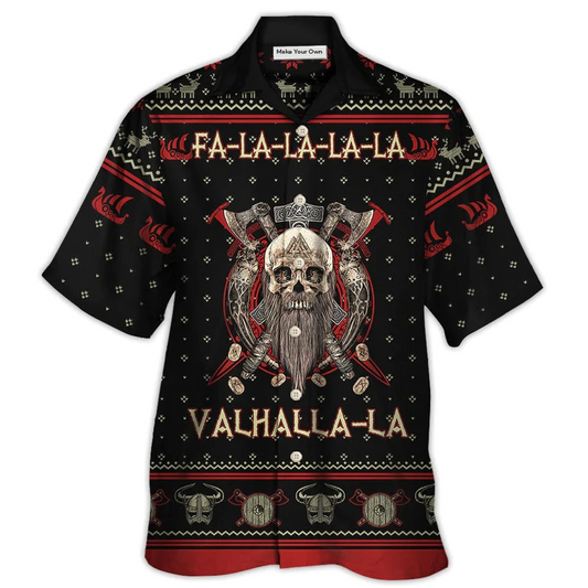 Black Red Norse Warrior Valhalla Fa La Hawaiian Shirt Design Detail For Beach Days And Holiday Travel