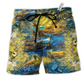 Music Love Peace Life With Gold Hawaiian Print Beach Shorts For Beach Days And Casual Style
