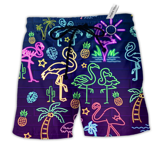 Flamingo Stand Tall And Dream Big Hawaiian Print Beach Shorts For Ocean Lover Vacation Wear