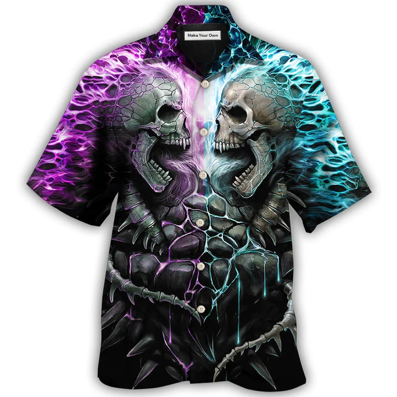 Skull Flame Hawaiian Shirt Pattern View For Relaxed Warm Weather Outfits