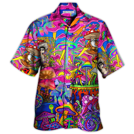 Hippie Magic Trippy Mushroom Hawaiian Shirt Summer Design Detail For Tropical Vacations