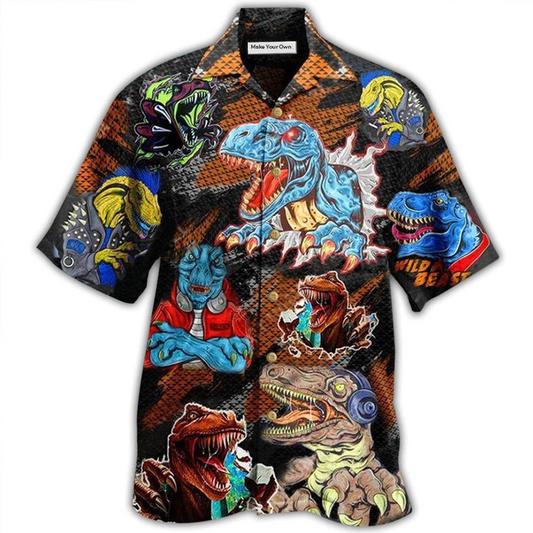Dinosaur Roar Means Hawaiian Shirt Design View For Casual Summer Styling