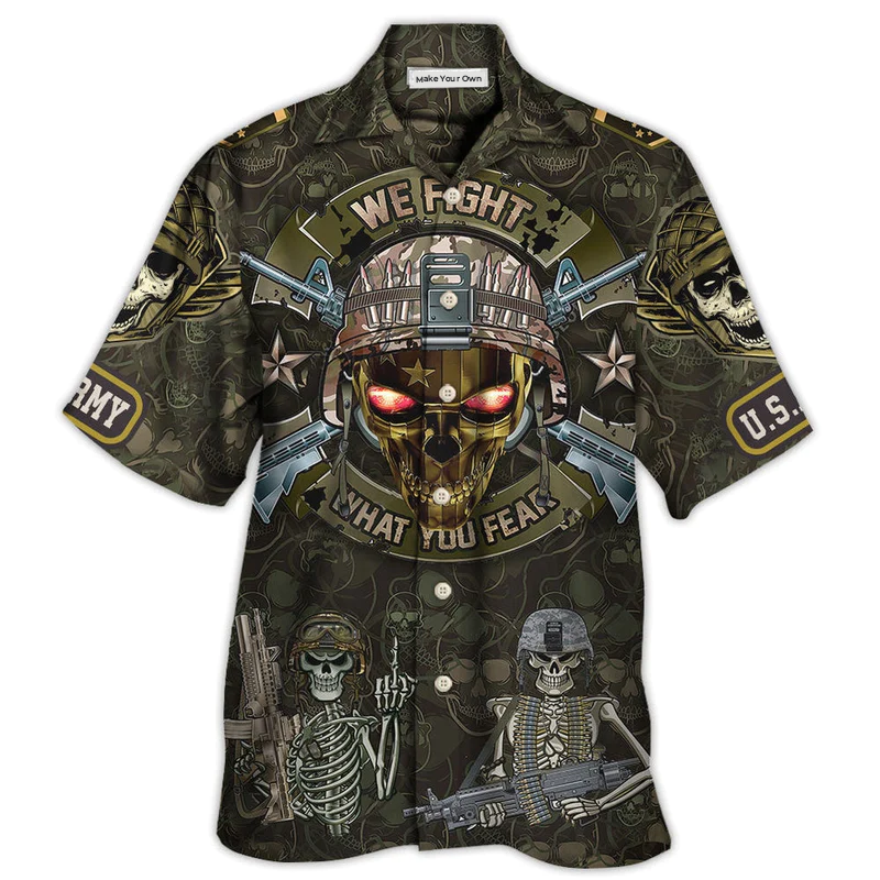 Skull Veteran Fight Fear Hawaiian Shirt Design Detail For Sunny Adventures And Casual Wear
