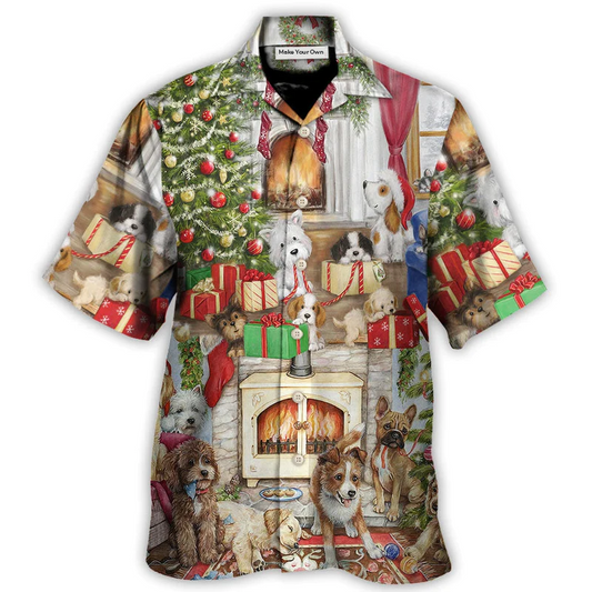Festive Christmas Dog Hawaiian Shirt Pattern Detail For Beach Days