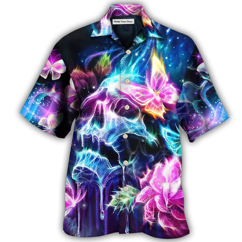 Floral Dreamy Skull Butterfly Lighting Hawaiian Shirt For Summer Events And Casual Outdoor Wear