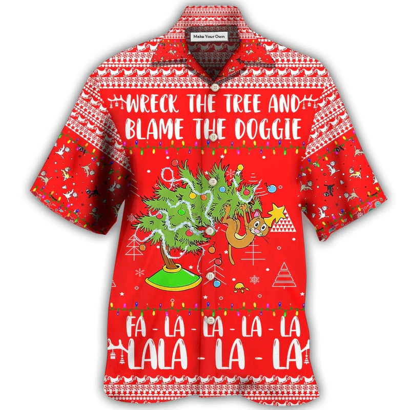 Red Cat Wreck Tree Christmas Hawaiian Shirt Pattern Detail For Summer Holidays And Outdoor Fun