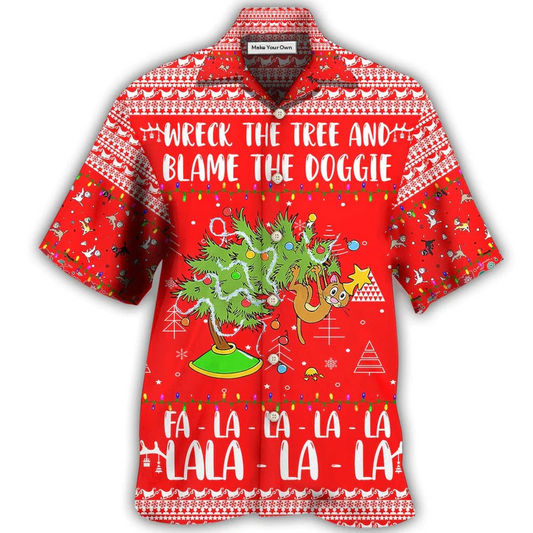 Red Cat Wreck Tree Christmas Hawaiian Shirt Pattern Detail For Summer Holidays And Outdoor Fun