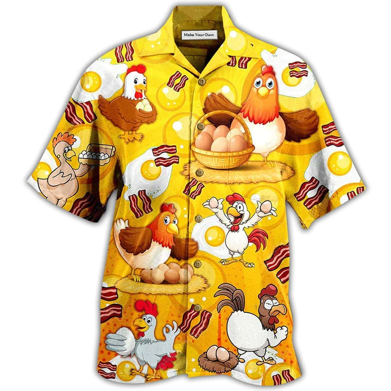 Chicken Pet Poops Breakfast Hawaiian Shirt Design Detail For Sunny Adventures And Casual Wear