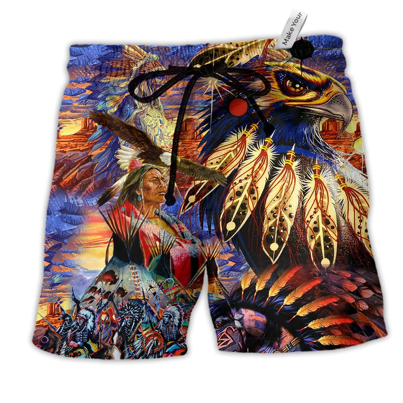 Native Eagle All My Heart Hawaiian Print Beach Shorts For American Pride Beach Days