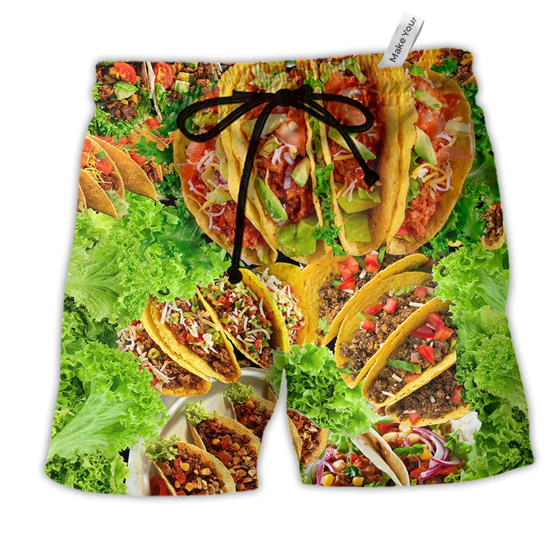 Food More Tacos Porfavor Hawaiian Print Beach Shorts For Summer Parties And Vacation Wear
