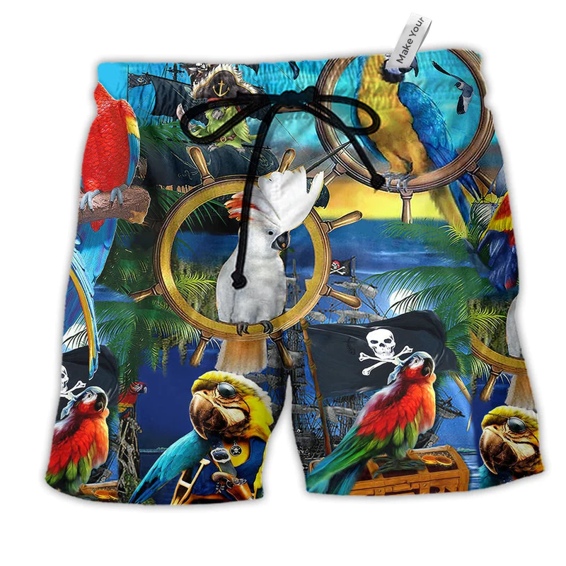 Parrot Love Life Colorful Place Hawaiian Print Beach Shorts For Pet Lover Outdoor Comfort