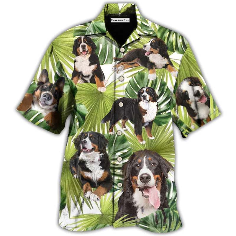 Tropical Dog Bernese Mountain Leaf Hawaiian Shirt Design View For Resort Travel And Thoughtful Gifting