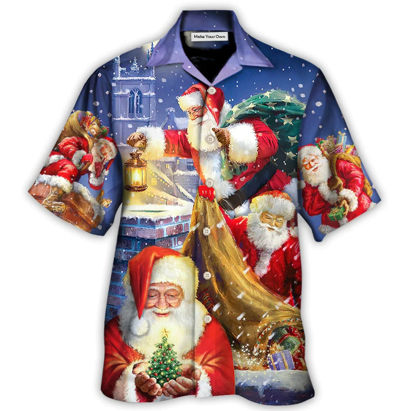 Funny Festive Christmas Rooftop Hawaiian Shirt Design Detail For Sunny Adventures And Casual Wear