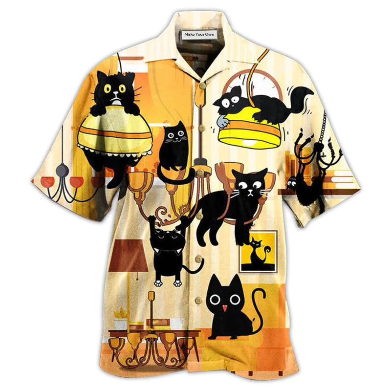 Black Yellow Cat Dinner Hawaiian Shirt For Poolside Relaxation And Sunny Getaways