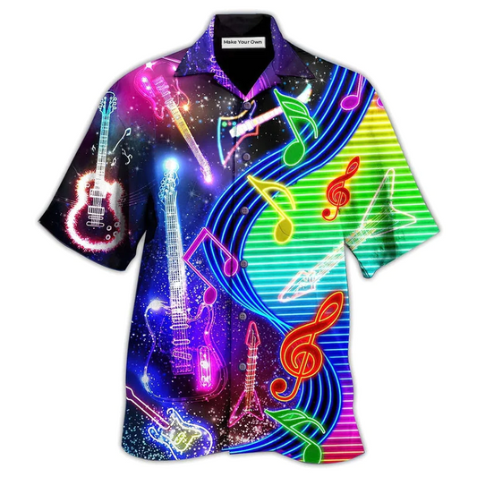 Neon Guitar Hawaiian Shirt For Resort Holidays Beach Travel And Relaxed Casual Fashion